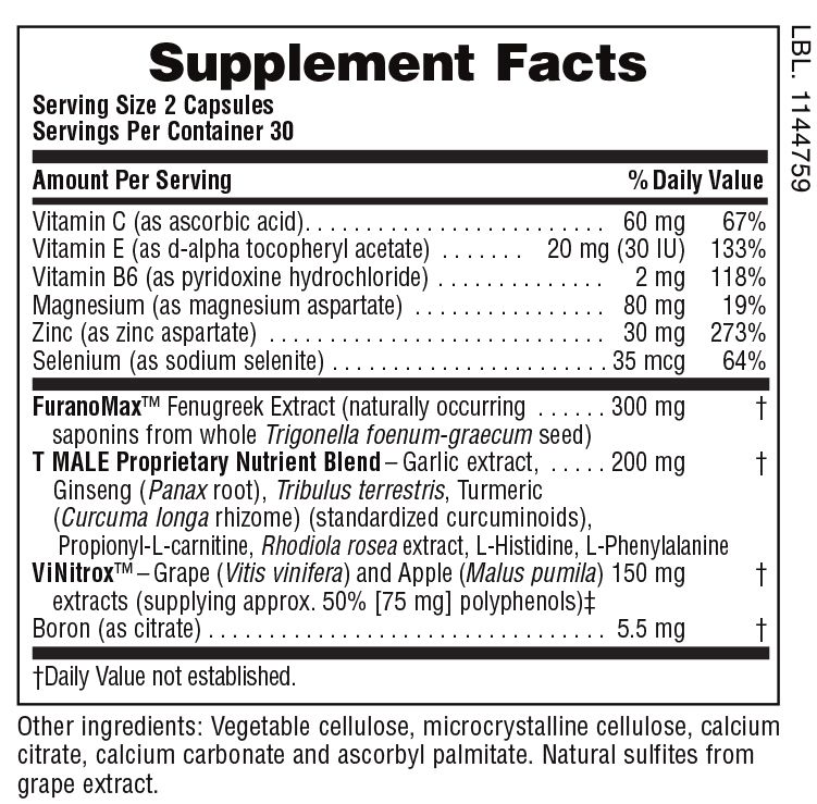 NATURE'S PLUS T MALE 60 Capsules Direction Supplement Facts.jpg